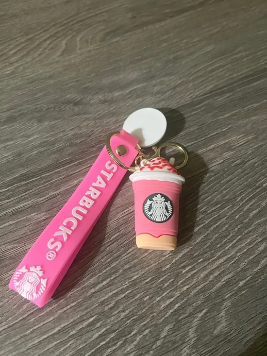 Coffee keychain/ bag charm Hot Pink Strap - Picture 2 of 2